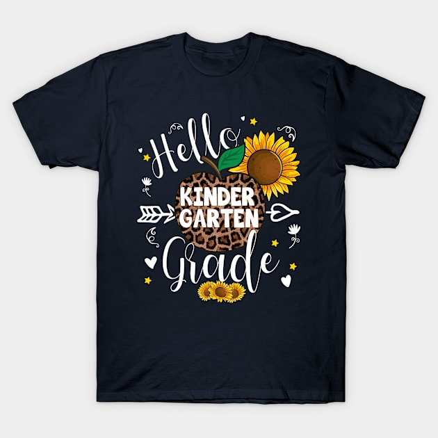 Kindergarten Back To School Leopard Print Sunflower Teacher Apple T-Shirt by LisaLiza